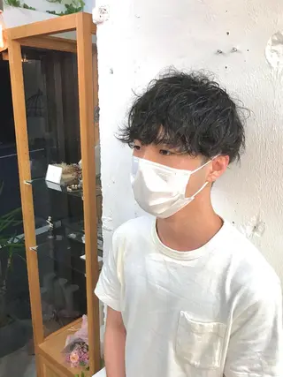 ショート パーマ メンズ 木村陸弥 似合わせ 透明感カラー🌿のヘアスタイル