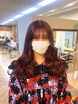 ロング カラー パーマ ヘアアレンジ ハル🌸柔色/ ブリーチなし/艶髪のヘアスタイル