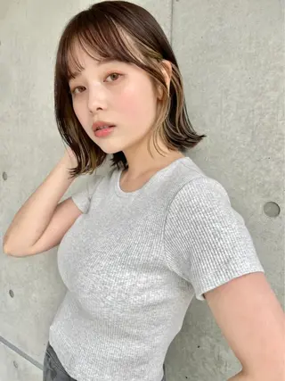 セミロング カラー ダブルカラー 韓国ヘアKYONのヘアスタイル