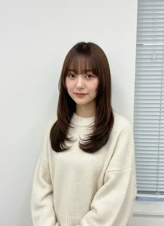 ロング カラー 🥯縮毛/レイヤー/ ベージュヘア🥯のヘアスタイル