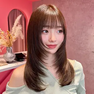 ミディアム カラー 山崎/ボブ縮毛矯正 レイヤー髪質改善のヘアスタイル