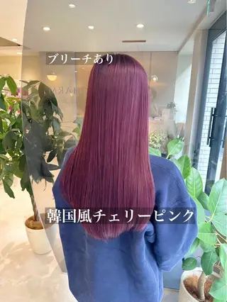 セミロング カラー 韓国風/小顔レイヤー /艶カラーのヘアスタイル