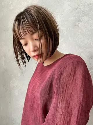ショート カラー パーマ ヘアアレンジ メンズ キッズ ネイル マツエク・マツパ パーマ/透明感カラー /ボブ/吉田一生のヘアスタイル