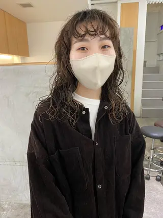 セミロング パーマ 森貴裕/ベージュ/ パーマ/オリーブのヘアスタイル