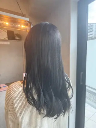 セミロング カラー 博多ブリーチ× 透明感/縮毛矯正のヘアスタイル