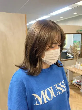 ミディアム カラー パーマ ヘアアレンジ ハル🌸柔色/ ブリーチなし/艶髪のヘアスタイル