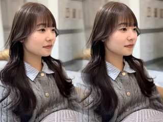 ロング ♥韓国レイヤー/透明 感カラー/顔周りのヘアスタイル