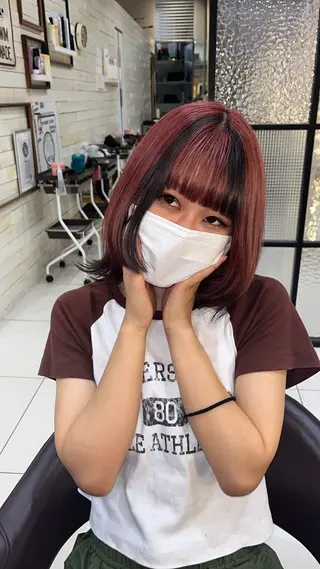 ミディアム らいむ/レイヤー/ /イヤリングカラーのヘアスタイル