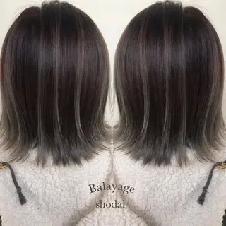 ミディアム カラー ヘアアレンジ ハイライト、レイヤー カット/西梅田/中西のヘアスタイル