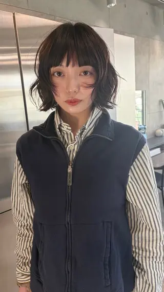 ミディアム パーマ ボブ/透明感カラー Fukaのヘアスタイル