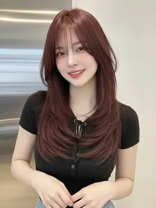 ロング 前髪&顔周りカット/ 韓国レイヤー/シバタのヘアスタイル