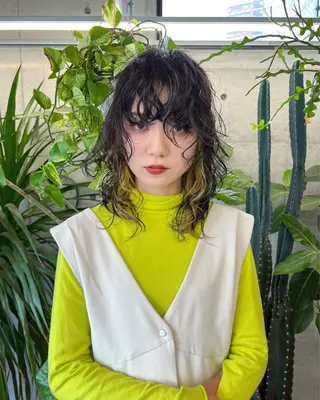 ミディアム パーマ ハッシュカット カシマハヤトのヘアスタイル