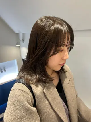 ミディアム カラー パーマ レイヤー/透明感/ ブリーチなし/わかなのヘアスタイル