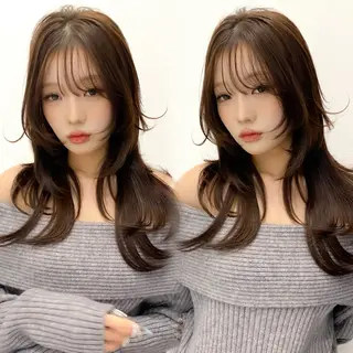 セミロング ワンカールで可愛い レイヤーカット/宮田のヘアスタイル