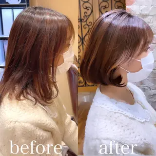 ミディアム カラー パーマ ヘアアレンジ 日本一の小顔カット/ ボブ/顔周り/韓国のヘアスタイル