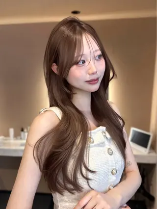 セミロング ヘアアレンジ 顔周りcut/ 艶ワンカラー♥ちさきのヘアスタイル