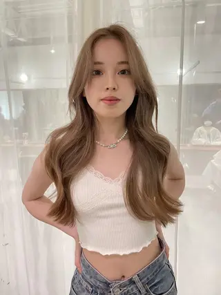 ロング 韓国ネイル🤍 イワサキ　リコ🍒のネイルデザイン