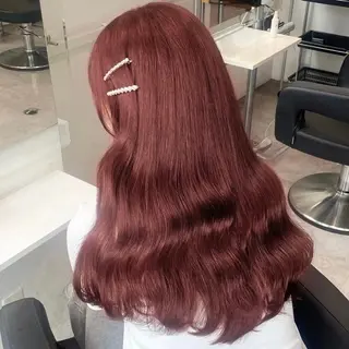 ロング カラー 💗愛され暖色💗 ピンク/レッド💗のヘアスタイル