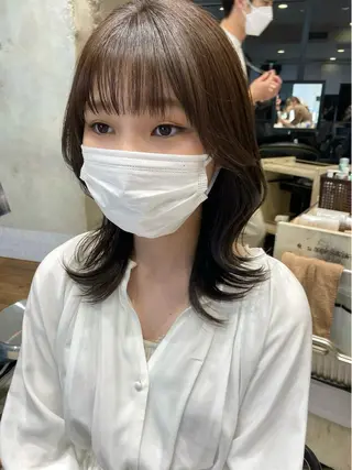 ミディアム カラー 顔周り/くびれヘア 韓国ヘア💕風間るなのヘアスタイル