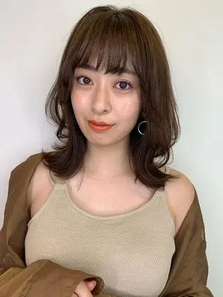 ミディアム カラー 透明感/オリーブ/ グレージュ/YUKAのヘアスタイル