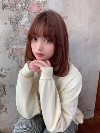 ミディアム カラー パーマ 新宿✨顔周りカット 韓国ヘア/坂本亜裟海のヘアスタイル