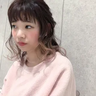 ミディアム カラー パーマ 髪質改善、エクステ 山口卓哉のヘアスタイル