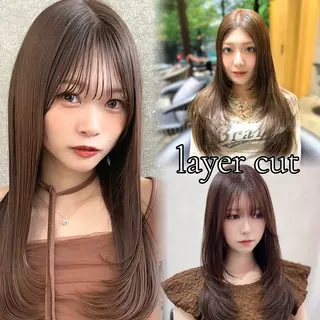 セミロング カラー ✨縮毛矯正　韓国ヘア レイヤー✨大濱快斗のヘアスタイル