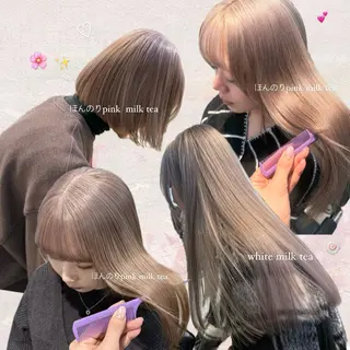 セミロング カラー ミルクティー× グレージュMOMOのヘアスタイル