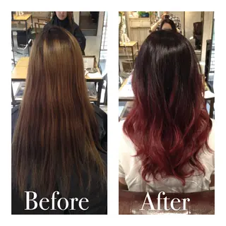 セミロング ロング カラー パーマ アオガミ （前髪顔周りカット）のヘアスタイル