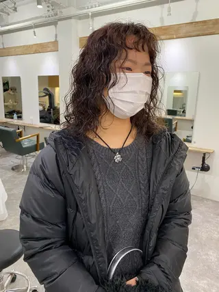 ミディアム パーマ 森貴裕/ベージュ/ パーマ/オリーブのヘアスタイル