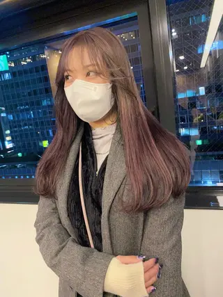 ロング カラー パーマ ヘアアレンジ 髪と音処　マトぺ所属・デザインカラー/ボブ ブリーチカラー/ユリのヘアスタイル