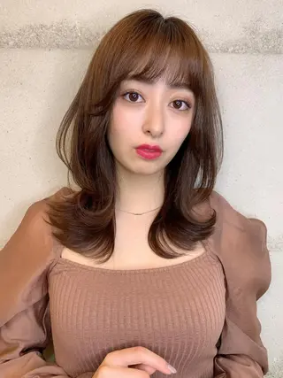 ミディアム カラー 透明感/オリーブ/ グレージュ/YUKAのヘアスタイル