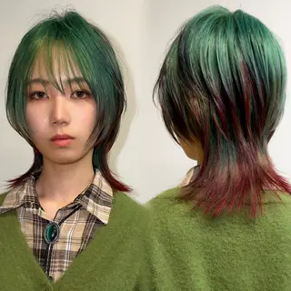 ミディアム カラー ウルフ/レイヤー/ ブリーチカラーのヘアスタイル