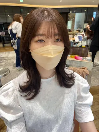 ミディアム カラー 顔周り/くびれヘア 韓国ヘア💕風間るなのヘアスタイル