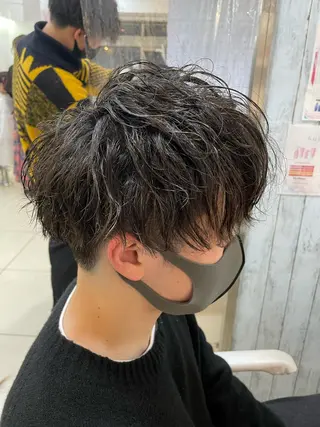 ショート パーマ メンズ 髪質改善× ハイライト溝江のヘアスタイル