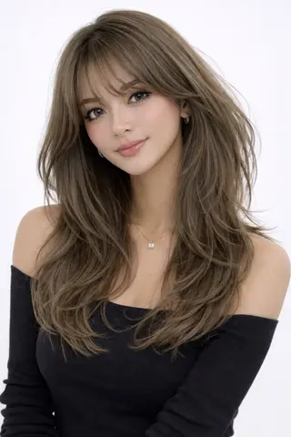 ロング カラー 🌟小顔レイヤー× 赤み消し透明感カラーのヘアスタイル