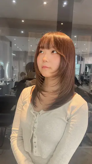 ミディアム ハッシュカット🖤 レイヤー/透けカラーのヘアスタイル