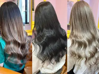 ロング カラー チビ編み込みエクステ シールエクステのヘアスタイル