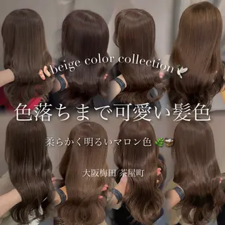 ミディアム カラー パーマ ブリーチなし/ ベージュ/akiraのヘアスタイル