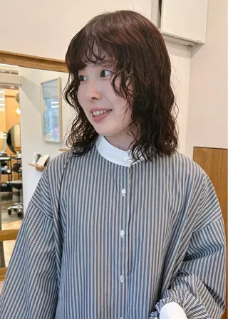 ミディアム カラー パーマ 西山 紗耶香🪽 透明感カラー/ボブのヘアスタイル