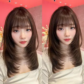 ミディアム カラー 山崎/ボブ縮毛矯正 レイヤー髪質改善のヘアスタイル