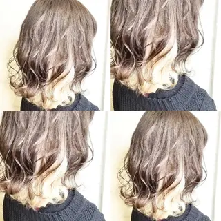 ミディアム ツヤ髪✨縮毛矯正 ハイトーンカラーのヘアスタイル