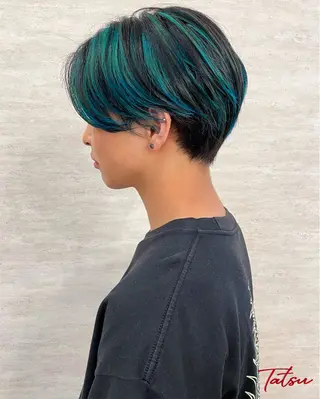 ショート カラー メンズ Tatsu/newi 大分 ハイトーンのヘアスタイル