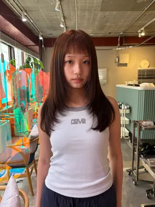 ロング カットモデルレイヤー 暖色カラー モカ🎶のヘアスタイル