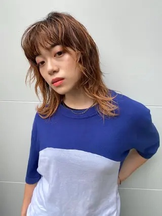 ミディアム カラー ヘアアレンジ レイヤーウルフ エクステ磯部のヘアスタイル