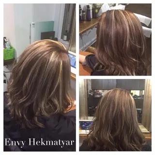 ミディアム セミロング カラー 髪質改善×ハイトーン 中田啄也のヘアスタイル