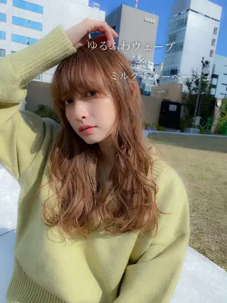 セミロング カラー パーマ 顔周りレイヤー/ボブ 銀座✨中野まさひろのヘアスタイル