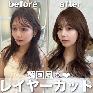 セミロング カラー 似合わせレイヤー/ 透明感カラーのヘアスタイル