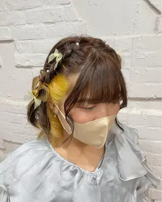 ショート カラー ヘアアレンジ 【ピンク/韓国ヘア/ ヘアセット】亜海のヘアスタイル