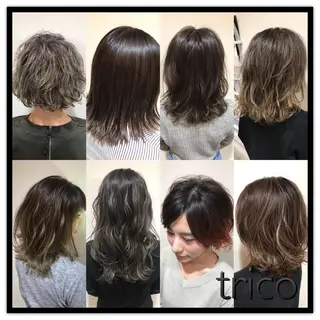 ミディアム カラー パーマ 似合わせ/ブリーチ カラー.岡田友仁のヘアスタイル